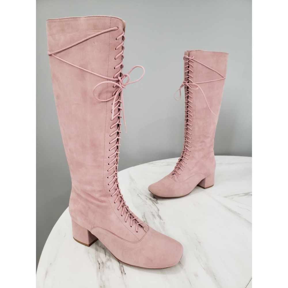 Kate Spade LAKE Knee High Boots Prairie Lace & Zip Up Rose Pink Size 9.5